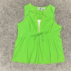 Y2K Lime Green Sleeveless Babydoll Top with Eyelet Lace Trim Jennifer Lauren